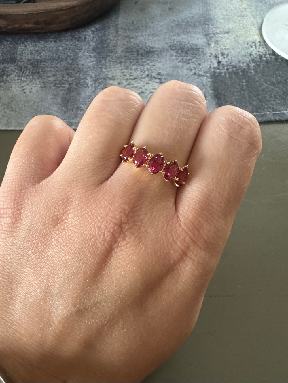 Kendra Scott Gold Band with Ruby Oval Stones - Cailin Crystal Band Ring